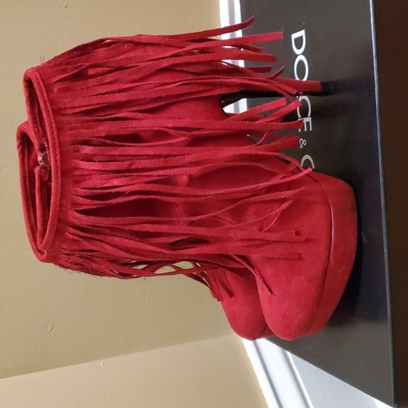 Red Fringe heeled booties 👢 - Picture 5 of 8